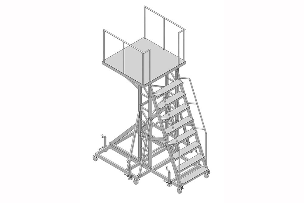 Подкатная алюминиевая лестница с платформой фото 1